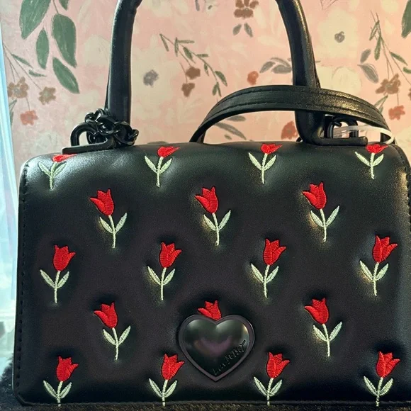Luv Betsey - Black Satchel with Red Tulip Embroidery - Picture 12 of 12